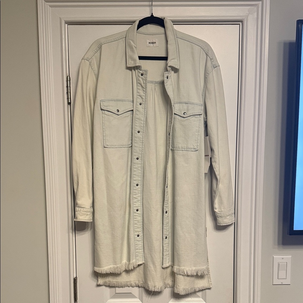 Hudson Taryn Bleached Seaside White Denim Long Shirt Dress - Size Small